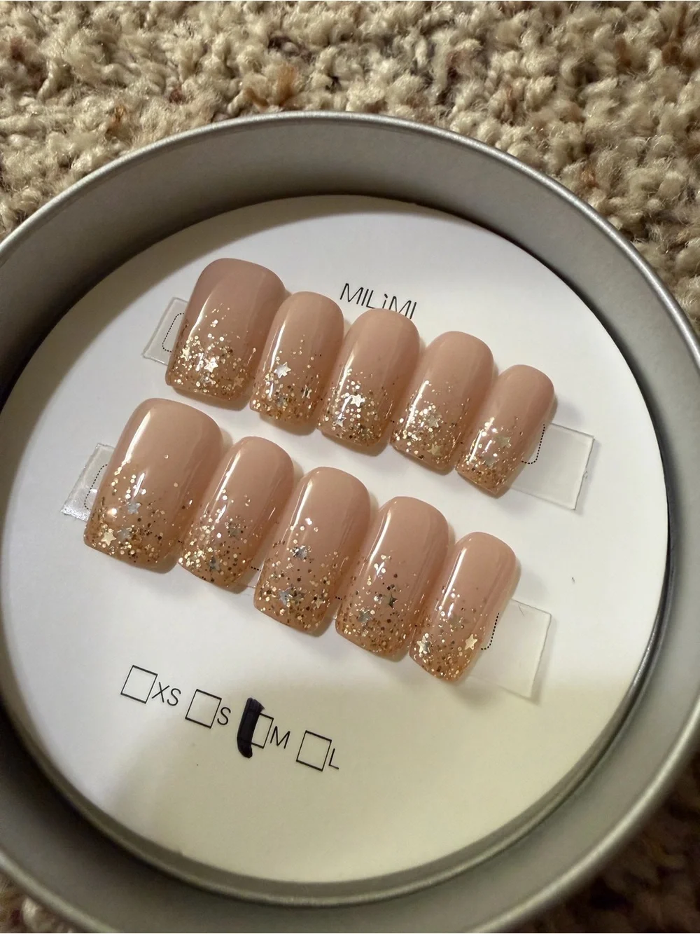 MILIMI Nude Gold Glitter Star Press-On Nails Size M